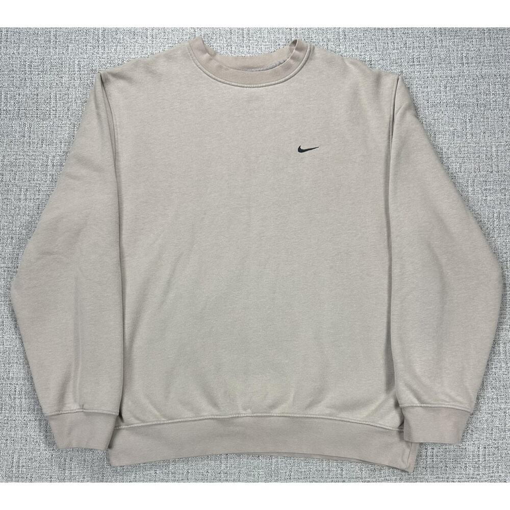 Vintage Nike Sweatshirt Mens Large Beige Crewneck Pullover Small Swoosh Y2K